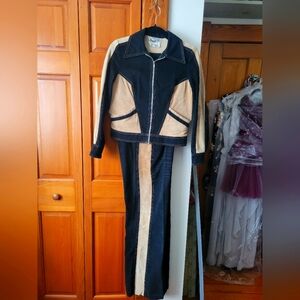 Rare Vintage Roncelli Black Tan Suede Jacket & Pants Suit Set Outfit 9/10